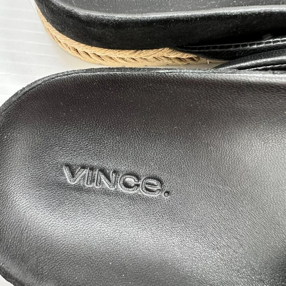 Vince Black Leather Open Round Toe Espadrille Platform Sandals Size 9.5M NWOB
